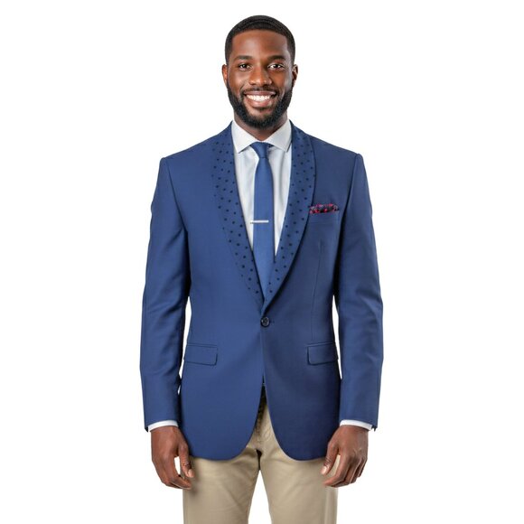 Hearts on Lapel Mens Blazer Jacket Shawl Collar, Blue - Picture 1 of 5
